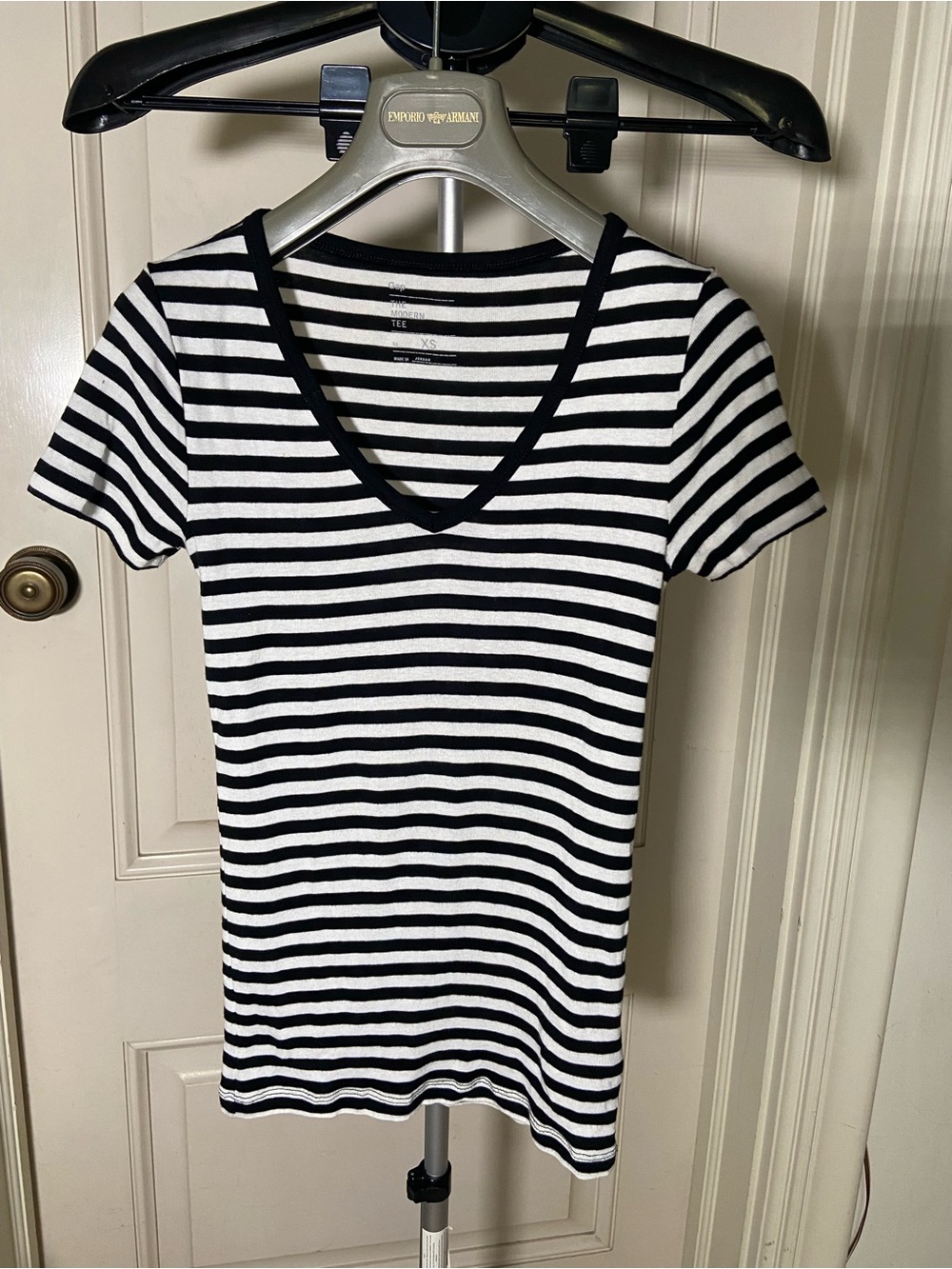 GAP Black & White Striped V-Neck Tee